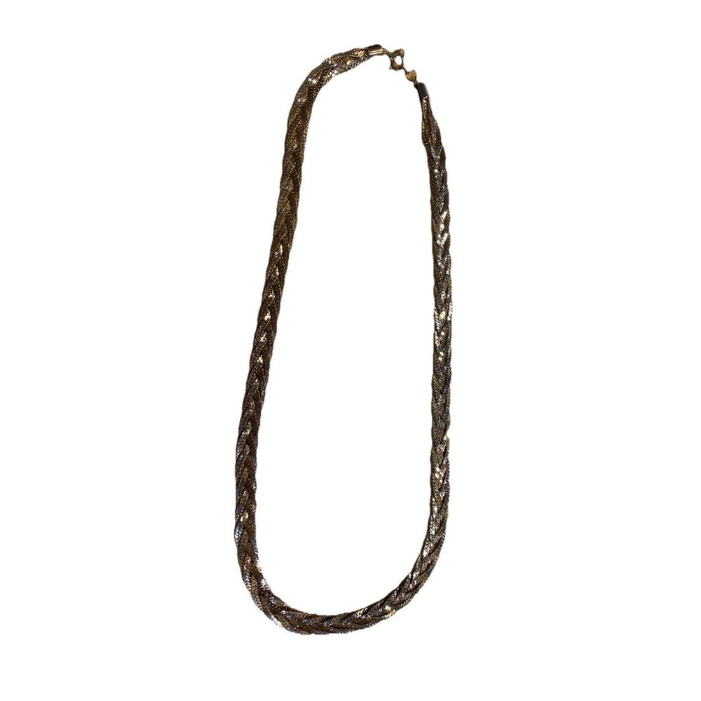 Vintage Gold Tone 19'' Chain Necklace 3 Strand Flat Braid Made In Korea